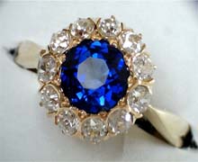 victorian sapphire and diamond. Nobel Antique jewelry Store, Santa Monica. Made in America. Circa 1880s